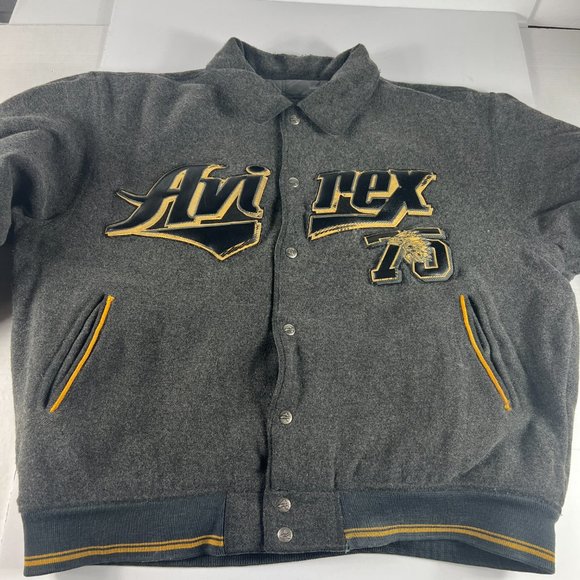 VTG Avirex Wool Jacket Extra Extra Large Grey Distressed Snap Button Bomber - Picture 5 of 16